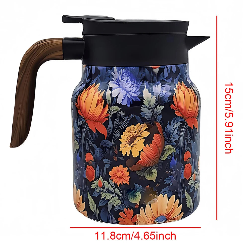 Tea Kettle Vintage Floral Pattern Thermos 800/1000Ml