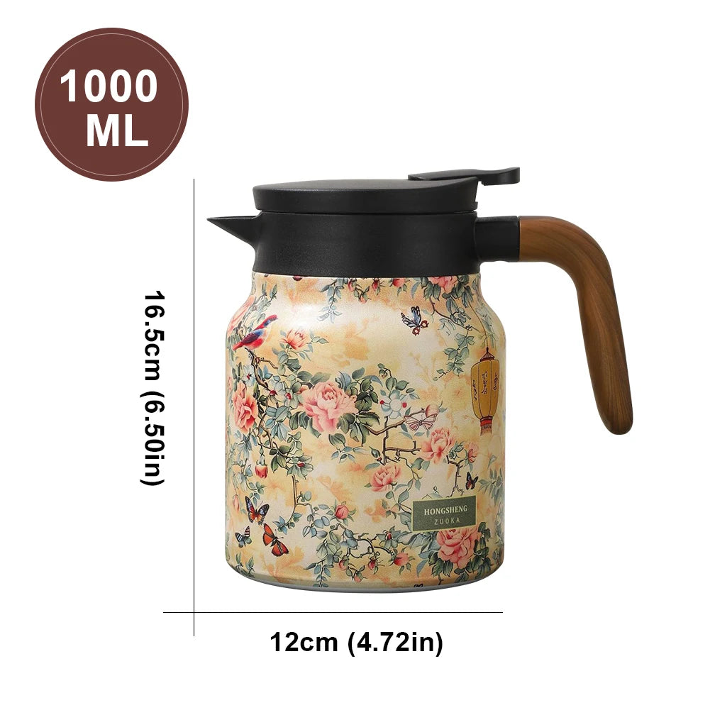 Tea Kettle Vintage Floral Pattern Thermos 800/1000Ml