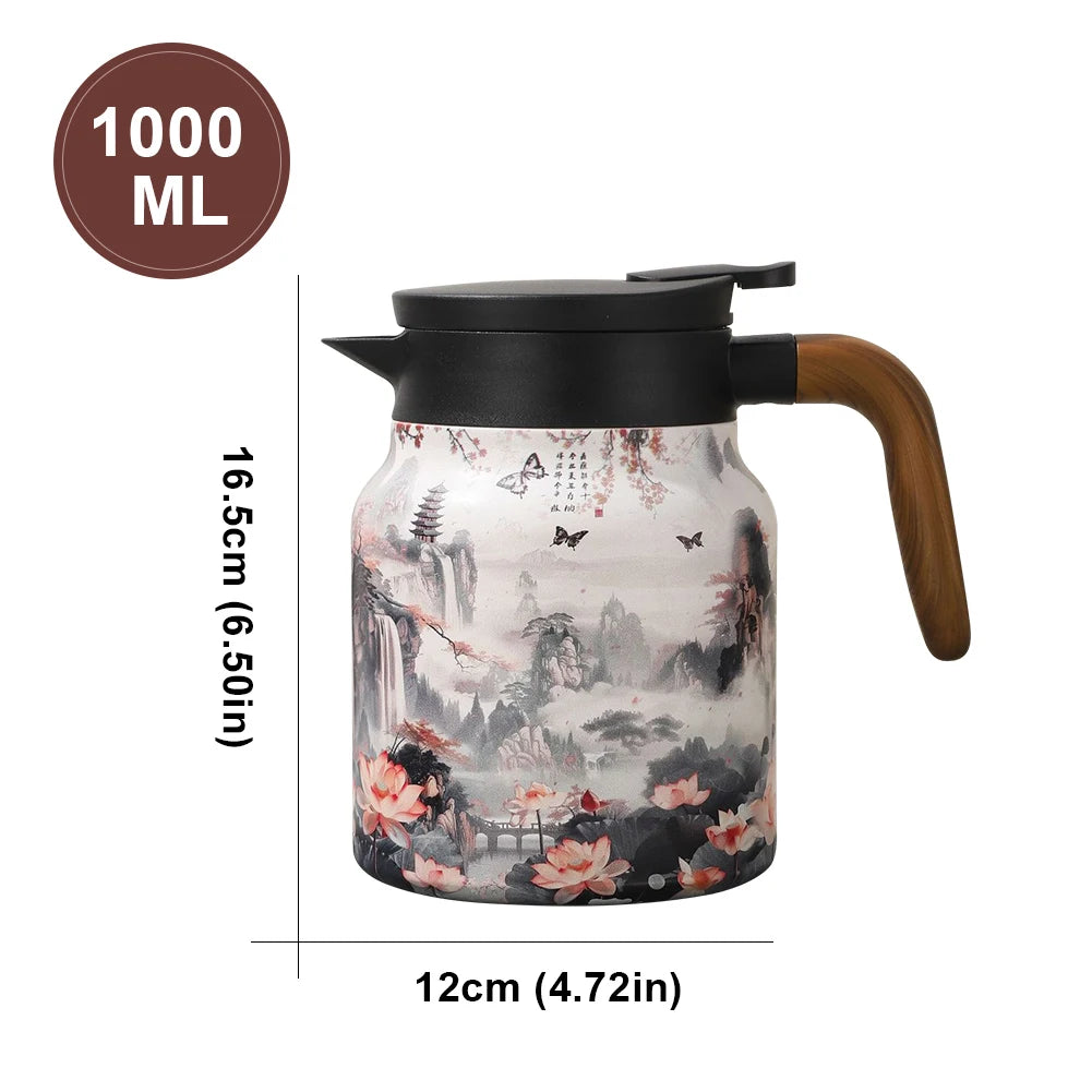 Tea Kettle Vintage Floral Pattern Thermos 800/1000Ml