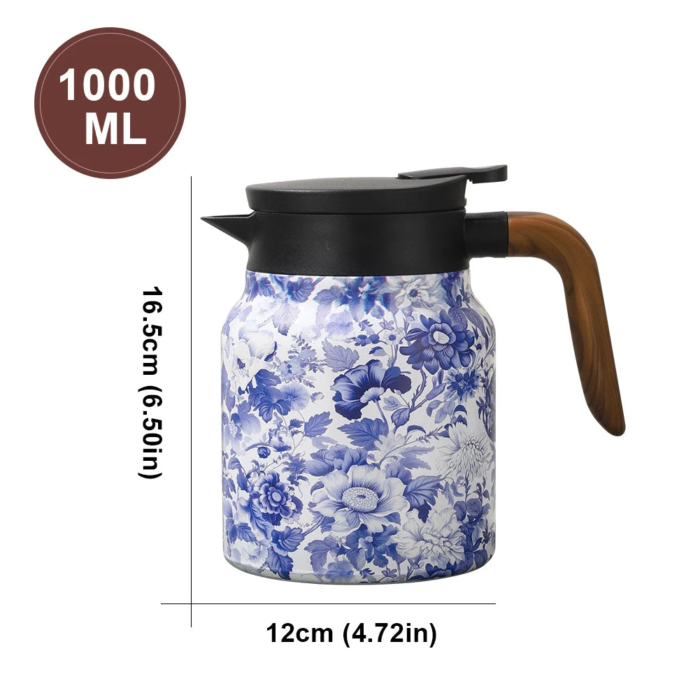 Tea Kettle Vintage Floral Pattern Thermos 800/1000Ml
