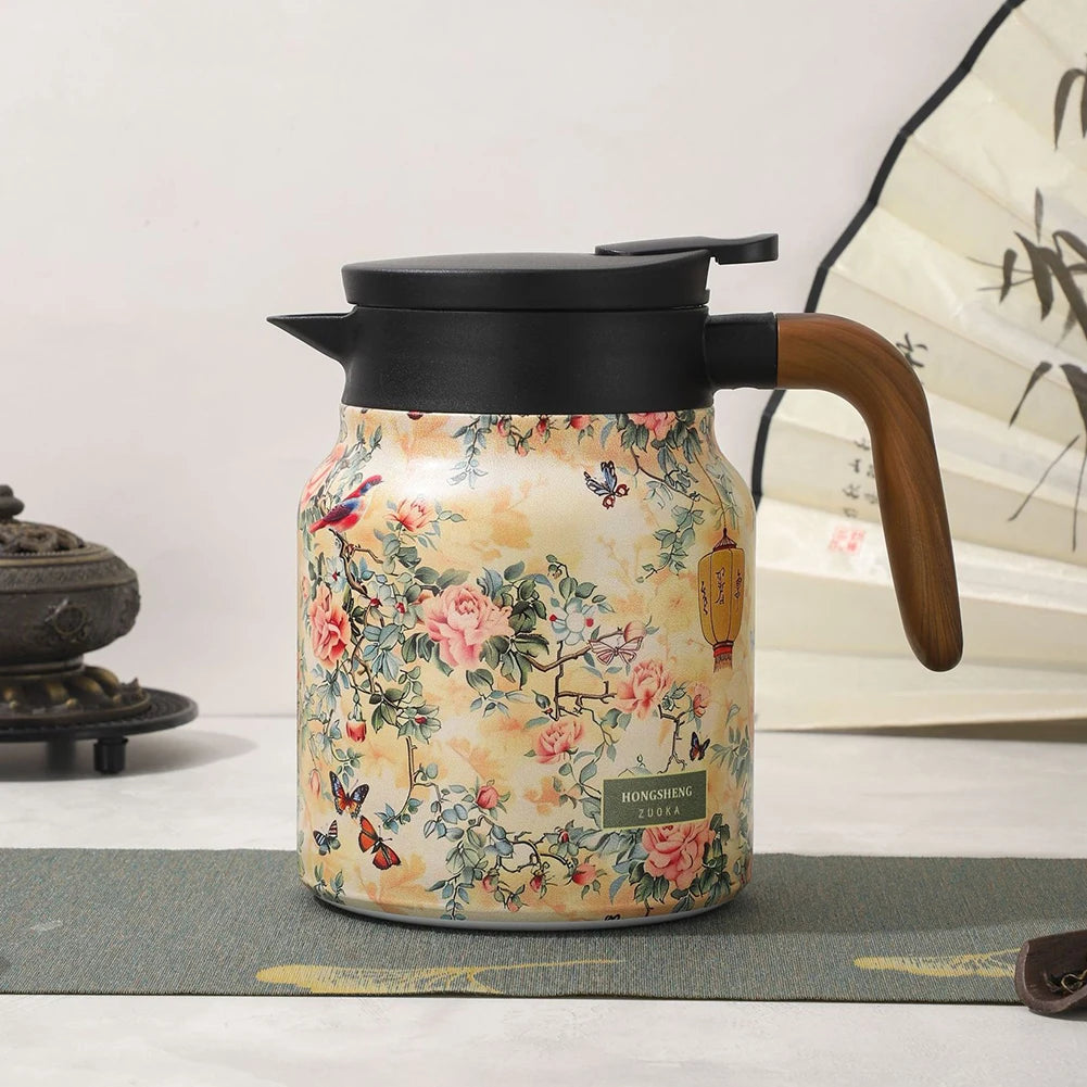 Tea Kettle Vintage Floral Pattern Thermos 800/1000Ml