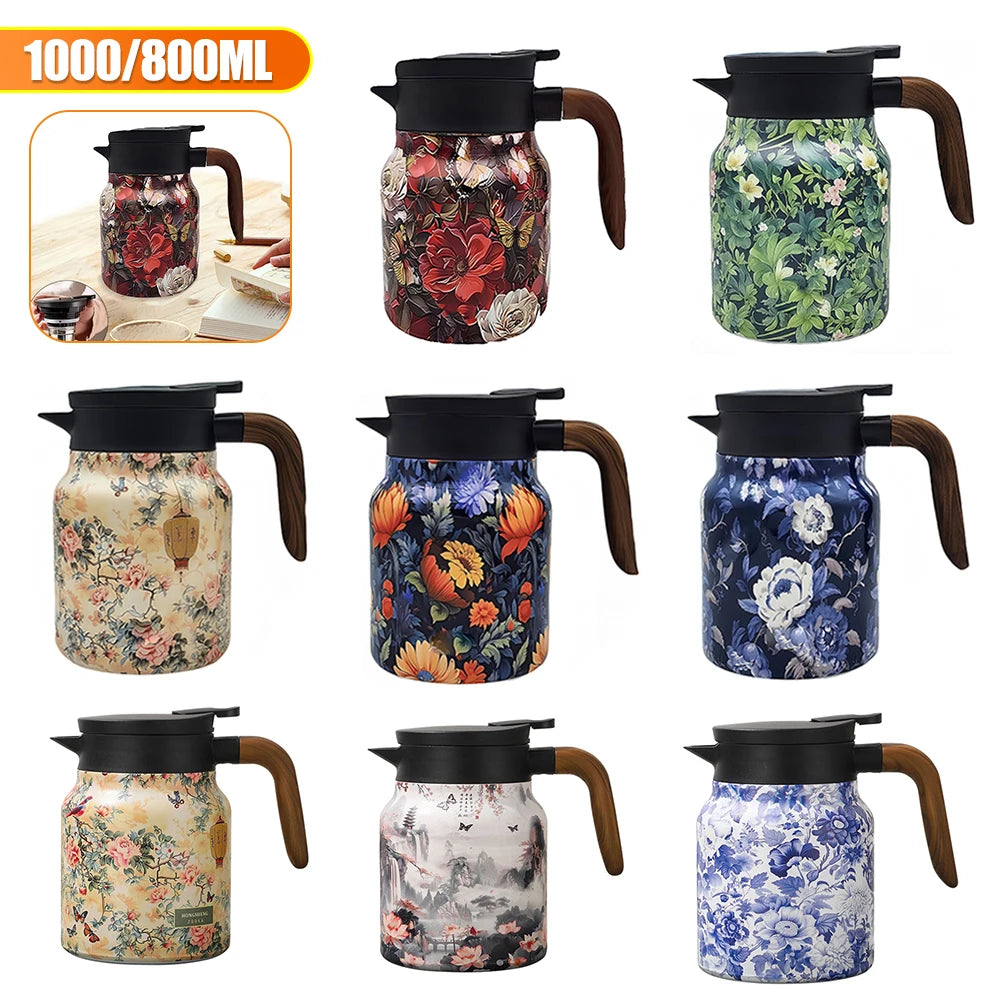 Tea Kettle Vintage Floral Pattern Thermos 800/1000Ml