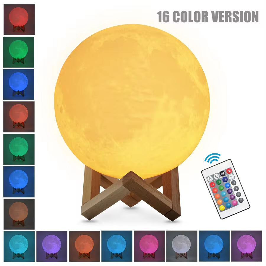 3D Print Rechargeable Moon Lamp LED Night Light Creative Touch Switch Moon Light for Bedroom Decoration Birthday Gift