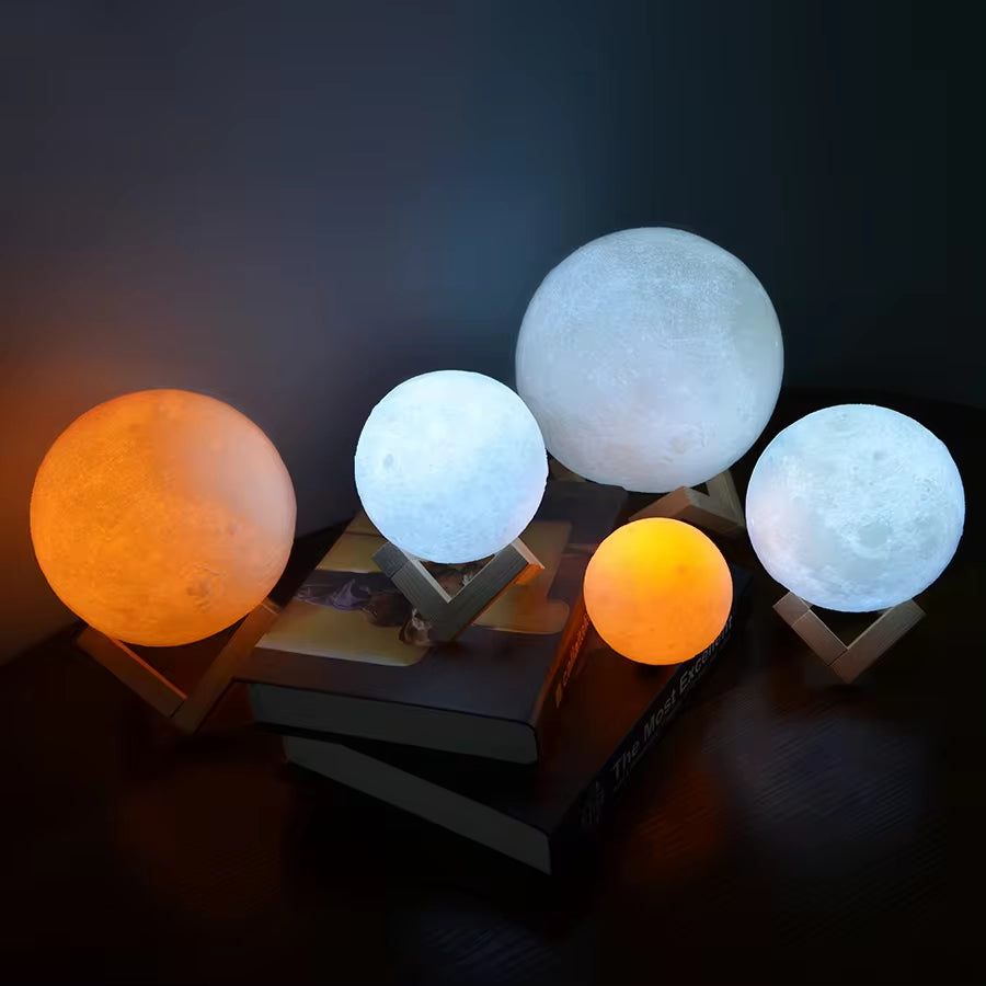 3D Print Rechargeable Moon Lamp LED Night Light Creative Touch Switch Moon Light for Bedroom Decoration Birthday Gift