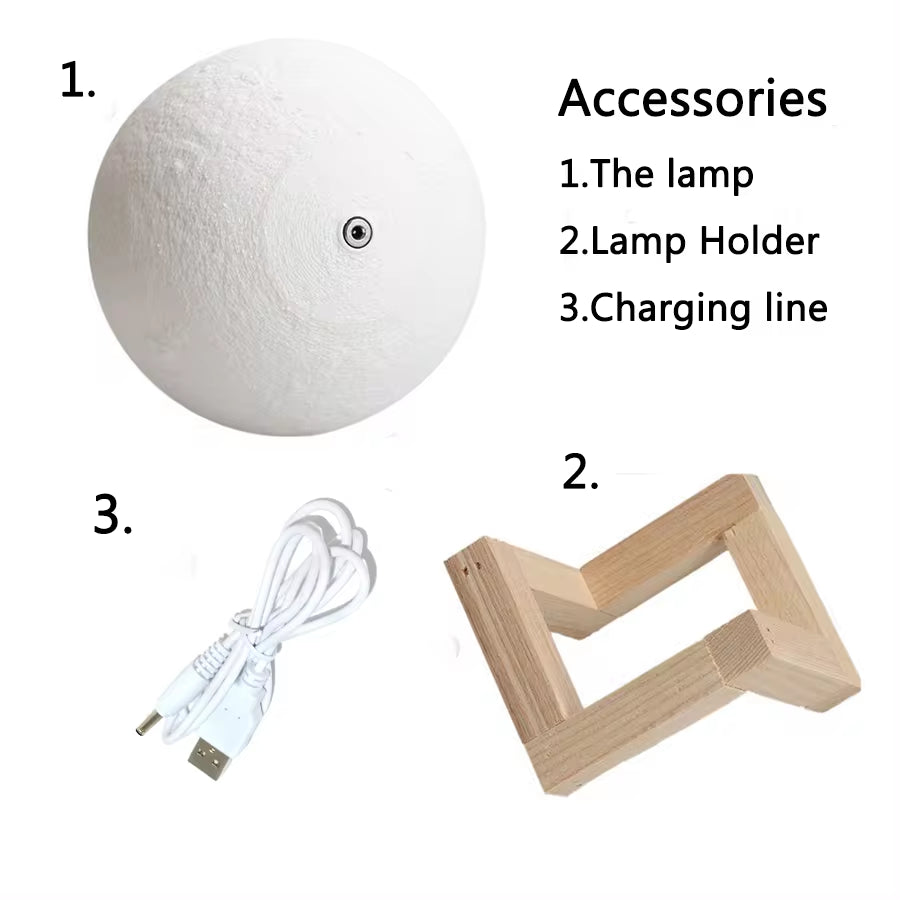 3D Print Rechargeable Moon Lamp LED Night Light Creative Touch Switch Moon Light for Bedroom Decoration Birthday Gift